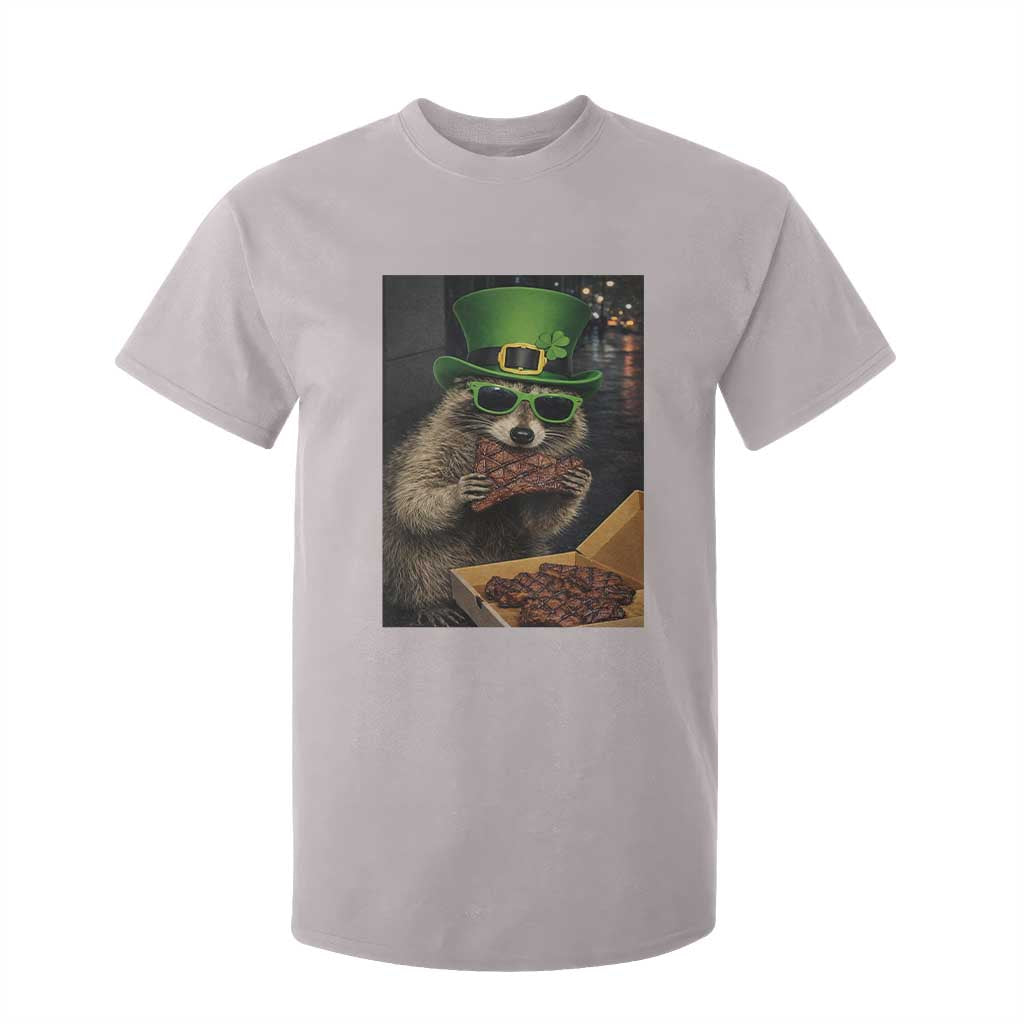 Funny Raccoon St Patrick's Day T Shirt For Kid Raccoon Eating Corned Beef Meme TS14 Ice Gray Print Your Wear