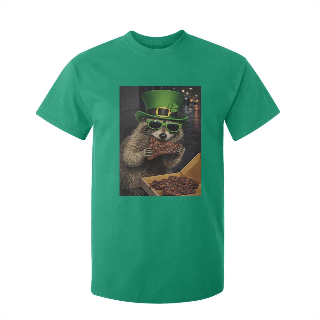 Funny Raccoon St Patrick's Day T Shirt For Kid Raccoon Eating Corned Beef Meme TS14 Irish Green Print Your Wear