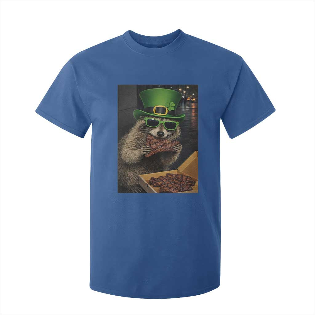Funny Raccoon St Patrick's Day T Shirt For Kid Raccoon Eating Corned Beef Meme TS14 Royal Blue Print Your Wear