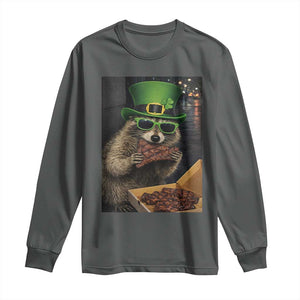 Funny Raccoon St Patrick's Day Long Sleeve Shirt Raccoon Eating Corned Beef Meme TS14 Dark Heather Print Your Wear
