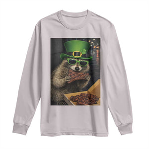 Funny Raccoon St Patrick's Day Long Sleeve Shirt Raccoon Eating Corned Beef Meme TS14 Ice Gray Print Your Wear