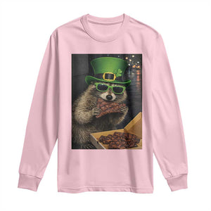 Funny Raccoon St Patrick's Day Long Sleeve Shirt Raccoon Eating Corned Beef Meme TS14 Light Pink Print Your Wear