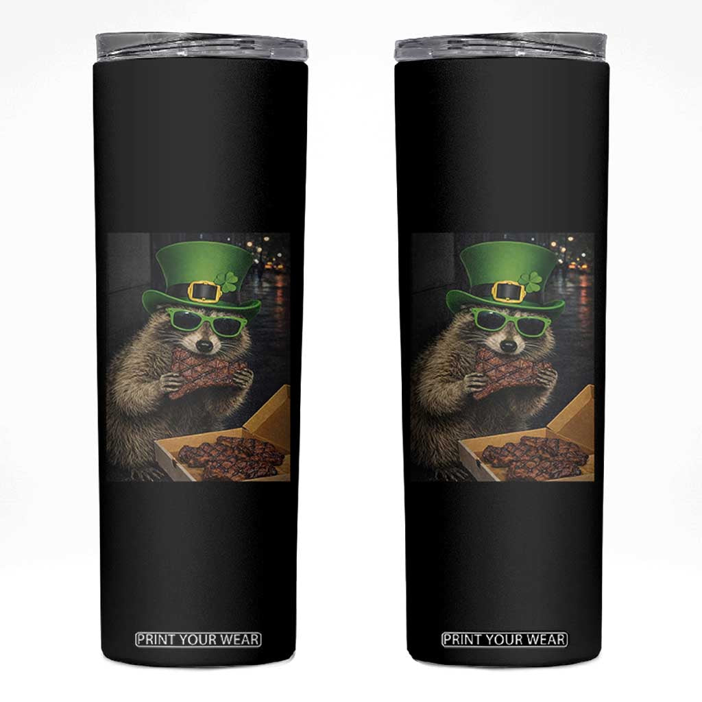 Funny Raccoon St Patrick's Day Skinny Tumbler Raccoon Eating Corned Beef Meme TS14 Black Print Your Wear