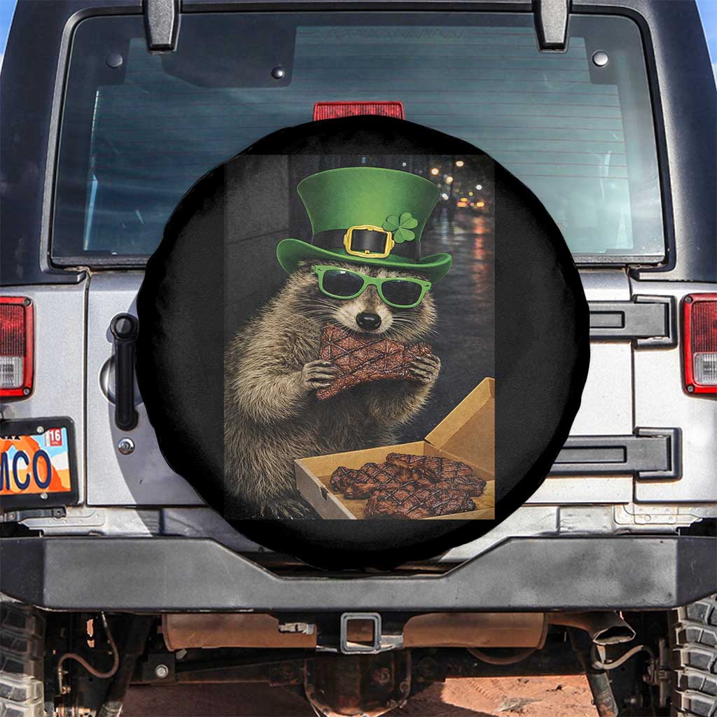 Funny Raccoon St Patrick's Day Spare Tire Cover Raccoon Eating Corned Beef Meme TS14 No hole Black Print Your Wear