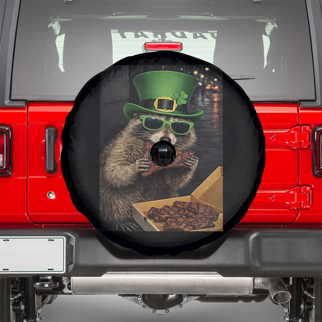Funny Raccoon St Patrick's Day Spare Tire Cover Raccoon Eating Corned Beef Meme TS14 Black Print Your Wear