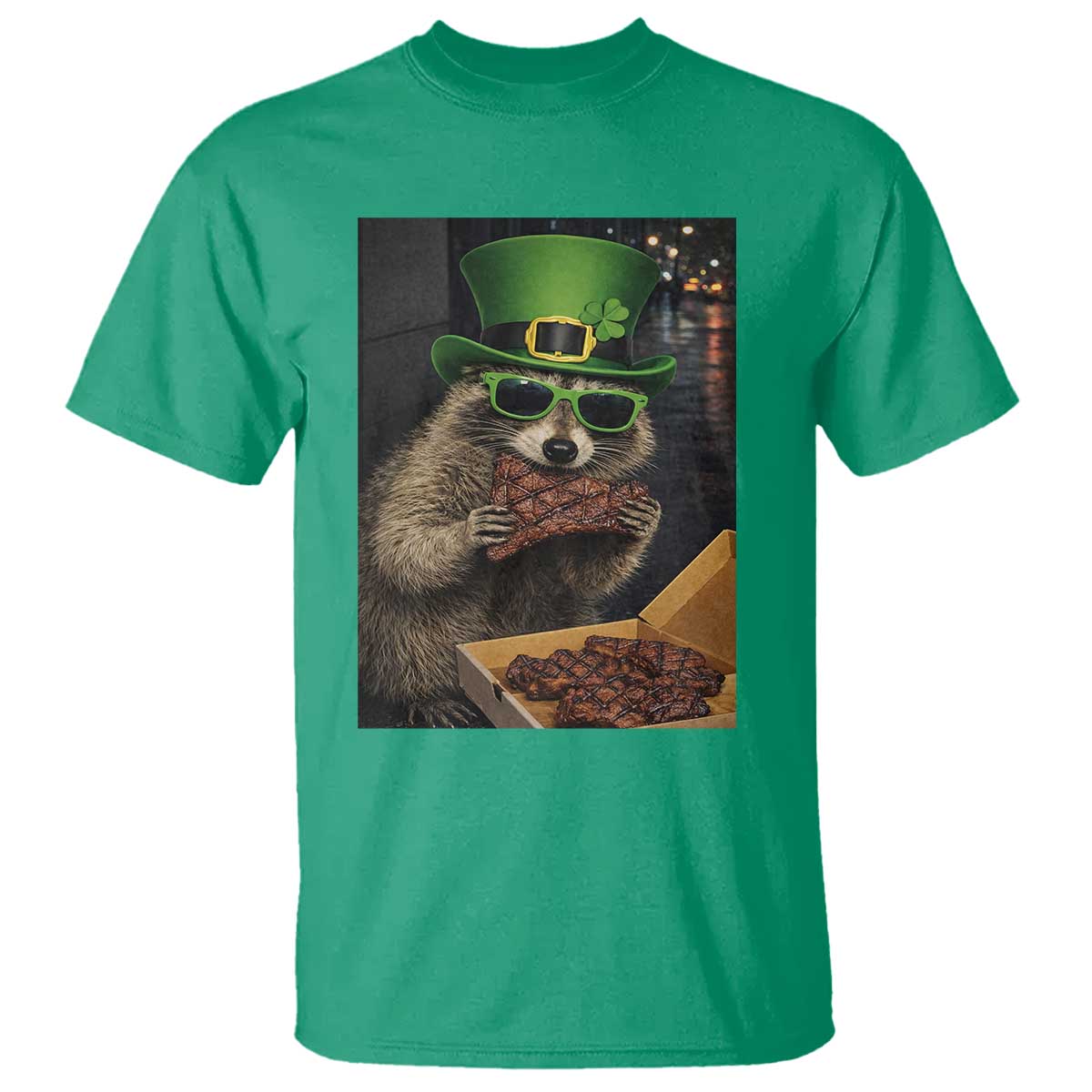 Funny Raccoon St Patrick's Day T Shirt Raccoon Eating Corned Beef Meme TS14 Irish Green Print Your Wear