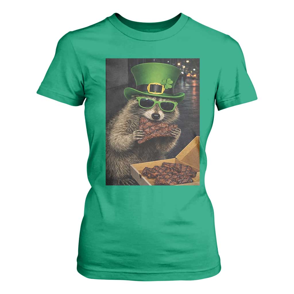 Funny Raccoon St Patrick's Day T Shirt For Women Raccoon Eating Corned Beef Meme TS14 Irish Green Print Your Wear