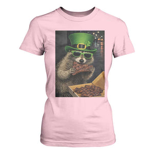 Funny Raccoon St Patrick's Day T Shirt For Women Raccoon Eating Corned Beef Meme TS14 Light Pink Print Your Wear