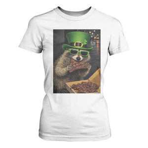 Funny Raccoon St Patrick's Day T Shirt For Women Raccoon Eating Corned Beef Meme TS14 White Print Your Wear