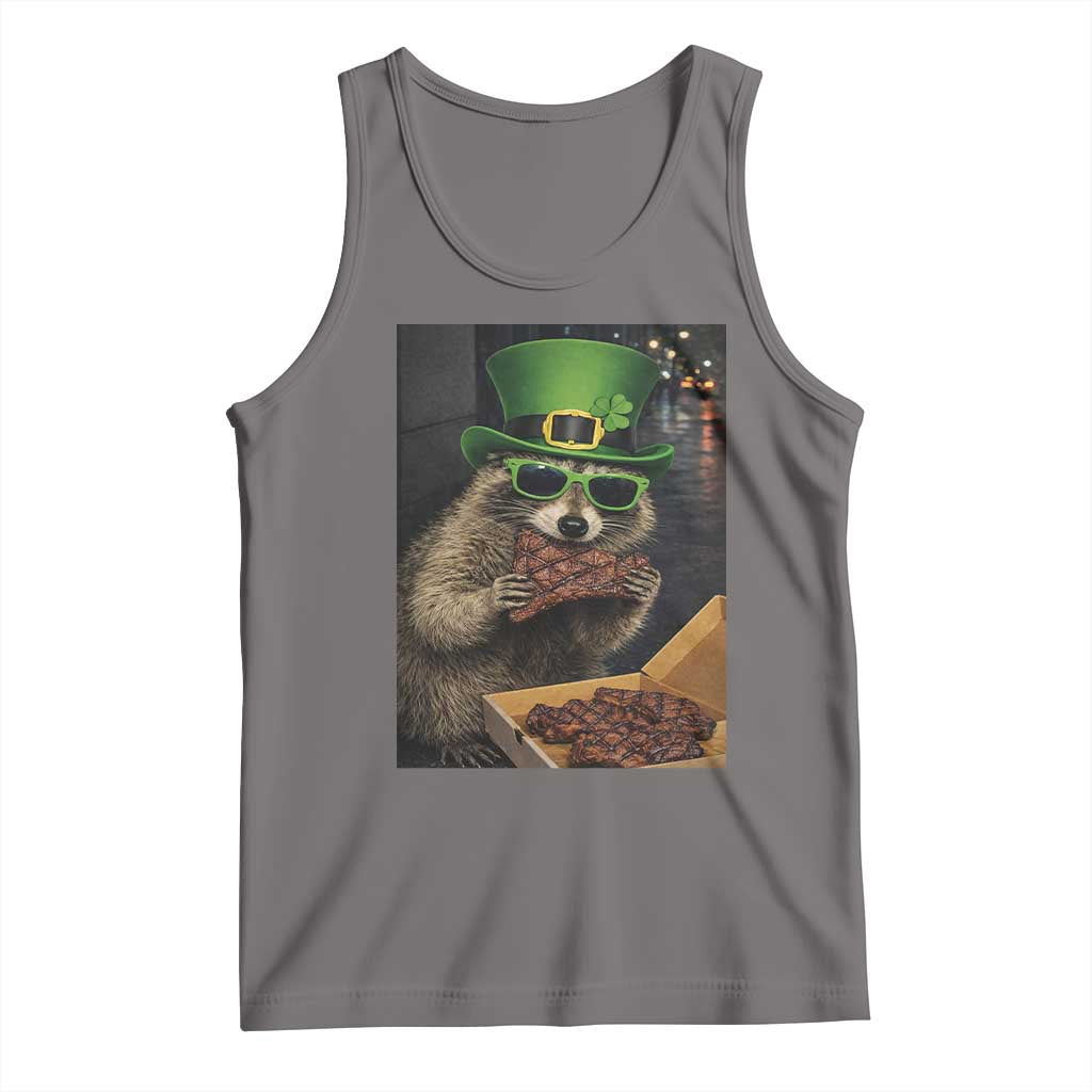 Funny Raccoon St Patrick's Day Tank Top Raccoon Eating Corned Beef Meme TS14 Deep Heather Print Your Wear