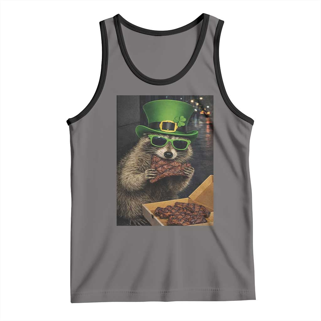 Funny Raccoon St Patrick's Day Tank Top Raccoon Eating Corned Beef Meme TS14 Deep Heather Black Print Your Wear