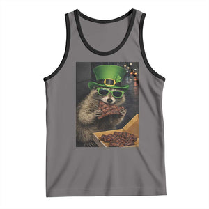 Funny Raccoon St Patrick's Day Tank Top Raccoon Eating Corned Beef Meme TS14 Deep Heather Black Print Your Wear
