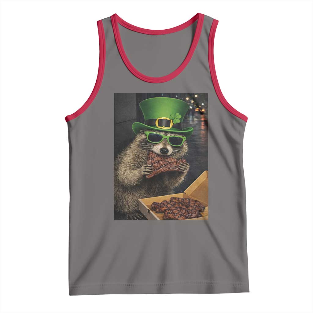 Funny Raccoon St Patrick's Day Tank Top Raccoon Eating Corned Beef Meme TS14 Deep Heather Red Print Your Wear