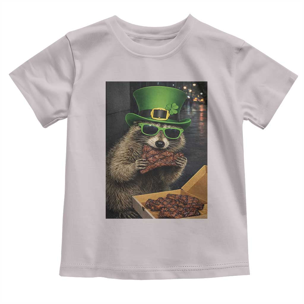 Funny Raccoon St Patrick's Day Toddler T Shirt Raccoon Eating Corned Beef Meme TS14 Ice Gray Print Your Wear