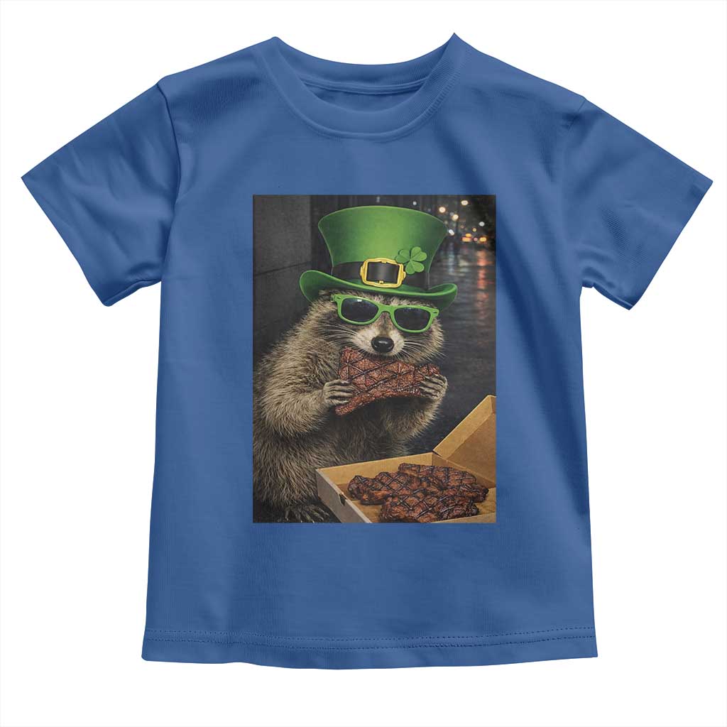Funny Raccoon St Patrick's Day Toddler T Shirt Raccoon Eating Corned Beef Meme TS14 Royal Blue Print Your Wear