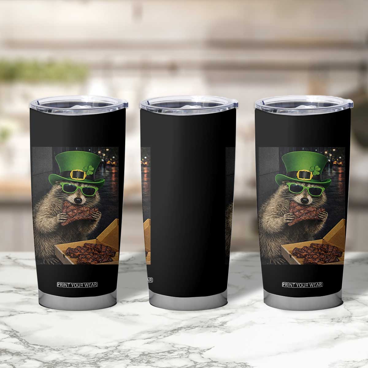 Funny Raccoon St Patrick's Day Tumbler Cup Raccoon Eating Corned Beef Meme TS14 Print Your Wear