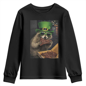 Funny Raccoon St Patrick's Day Youth Sweatshirt Raccoon Eating Corned Beef Meme TS14 Black Print Your Wear