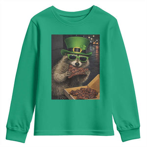 Funny Raccoon St Patrick's Day Youth Sweatshirt Raccoon Eating Corned Beef Meme TS14 Irish Green Print Your Wear
