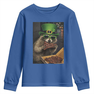 Funny Raccoon St Patrick's Day Youth Sweatshirt Raccoon Eating Corned Beef Meme TS14 Royal Blue Print Your Wear