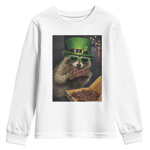 Funny Raccoon St Patrick's Day Youth Sweatshirt Raccoon Eating Corned Beef Meme TS14 White Print Your Wear