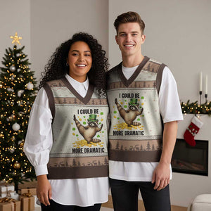 Funny Raccoon St Patrick's Day V-Neck Knit Sweater Vest I Could Be More Dramatic TS14 Mocha Mousse Print Your Wear