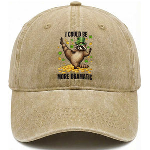 Funny Raccoon St Patrick's Day Washed Cotton Baseball Cap I Could Be More Dramatic TS14 Washed Cap Universal Fit Khaki Print Your Wear
