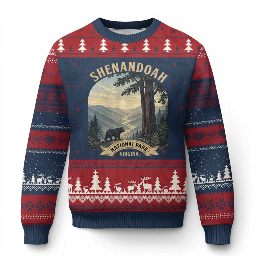 Shenandoah National Park Ugly Christmas Sweater Vintage Virginia Nature Mountain Bear TS14 Navy Red Print Your Wear
