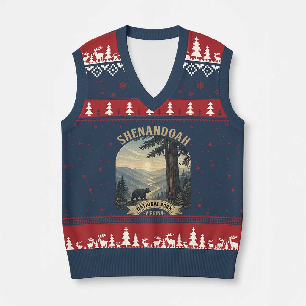 Shenandoah National Park V-Neck Knit Sweater Vest Vintage Virginia Nature Mountain Bear TS14 Navy Red Print Your Wear