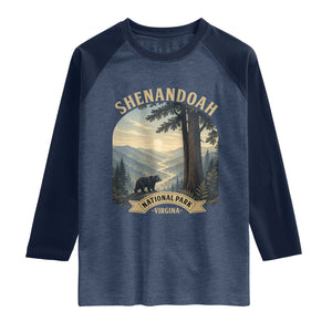 Shenandoah National Park Raglan Shirt Vintage Virginia Nature Mountain Bear TS14 Heather Denim Navy Print Your Wear