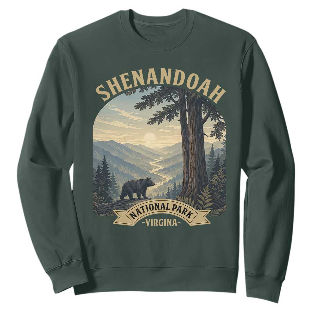Shenandoah National Park Sweatshirt Vintage Virginia Nature Mountain Bear TS14 Dark Forest Green Print Your Wear