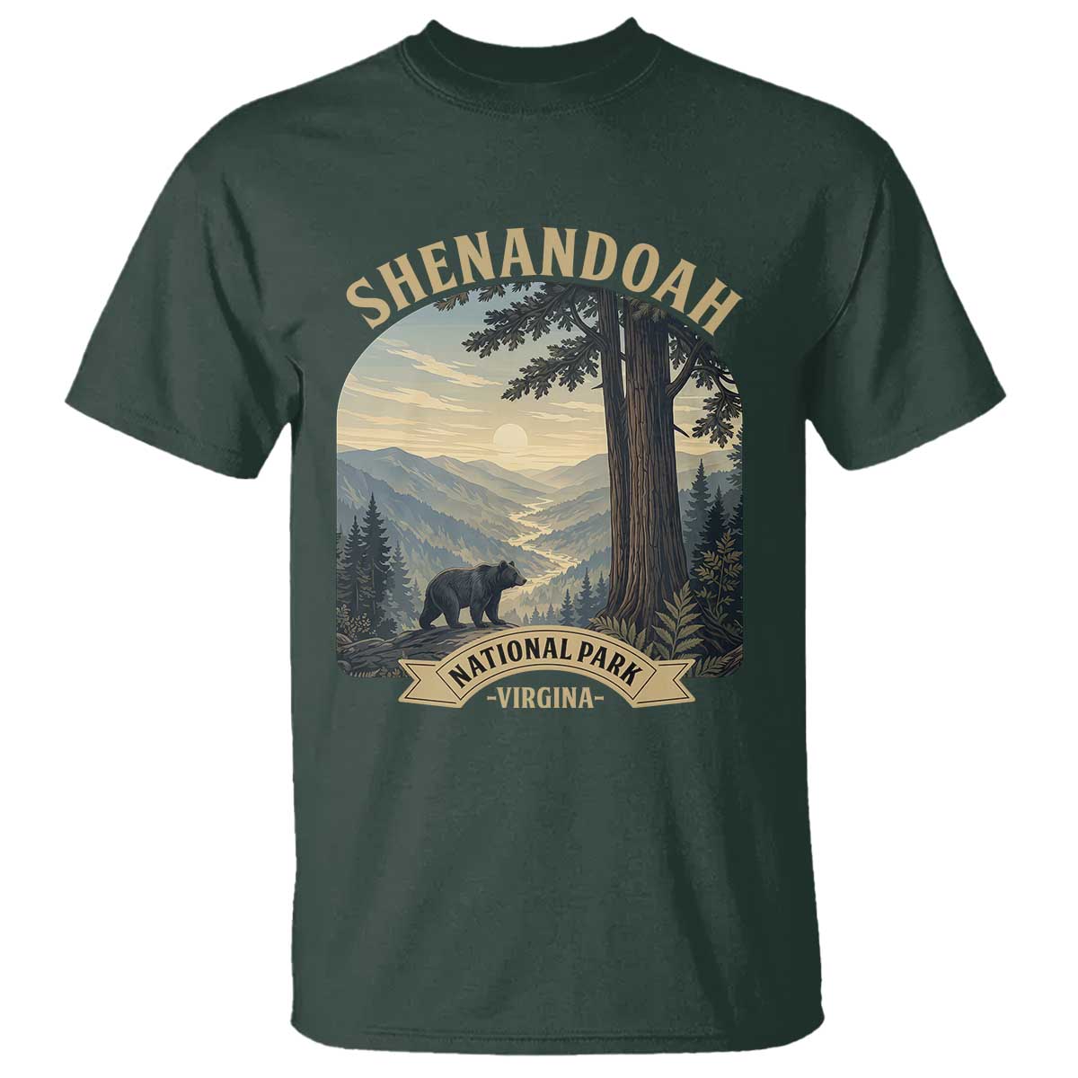 Shenandoah National Park T Shirt Vintage Virginia Nature Mountain Bear TS14 Dark Forest Green Print Your Wear