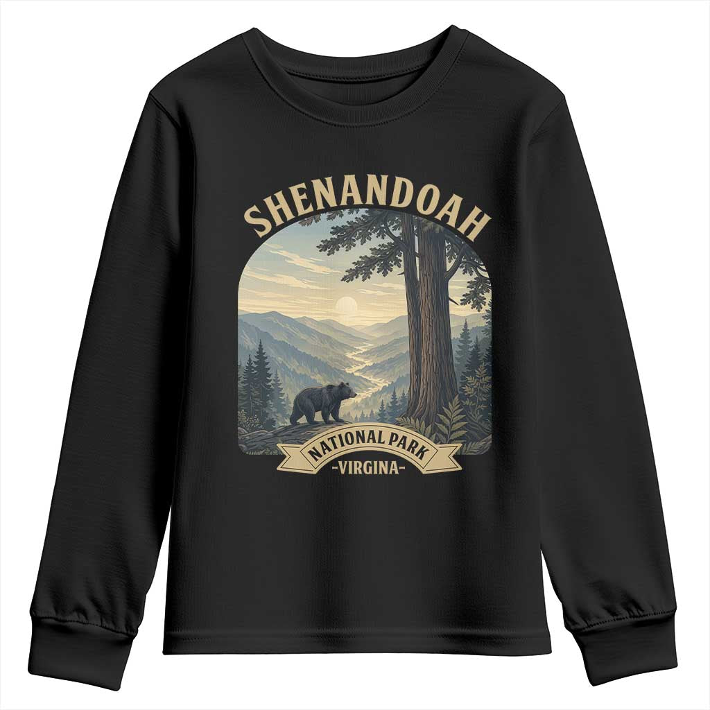 Shenandoah National Park Youth Sweatshirt Vintage Virginia Nature Mountain Bear TS14 Black Print Your Wear