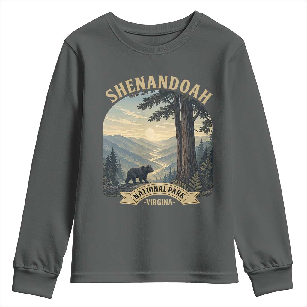 Shenandoah National Park Youth Sweatshirt Vintage Virginia Nature Mountain Bear TS14 Dark Heather Print Your Wear