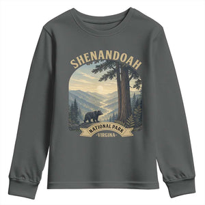 Shenandoah National Park Youth Sweatshirt Vintage Virginia Nature Mountain Bear TS14 Dark Heather Print Your Wear