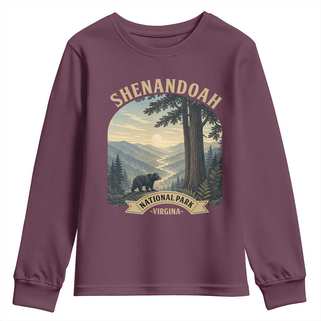 Shenandoah National Park Youth Sweatshirt Vintage Virginia Nature Mountain Bear TS14 Maroon Print Your Wear