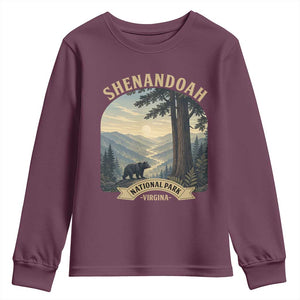 Shenandoah National Park Youth Sweatshirt Vintage Virginia Nature Mountain Bear TS14 Maroon Print Your Wear