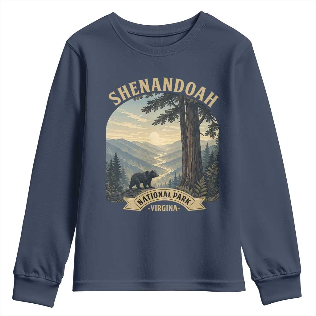 Shenandoah National Park Youth Sweatshirt Vintage Virginia Nature Mountain Bear TS14 Navy Print Your Wear