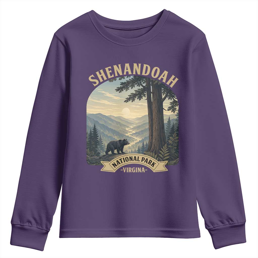 Shenandoah National Park Youth Sweatshirt Vintage Virginia Nature Mountain Bear TS14 Purple Print Your Wear