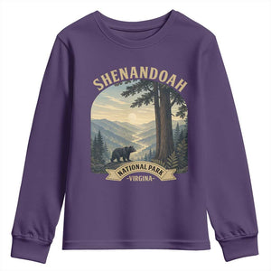 Shenandoah National Park Youth Sweatshirt Vintage Virginia Nature Mountain Bear TS14 Purple Print Your Wear