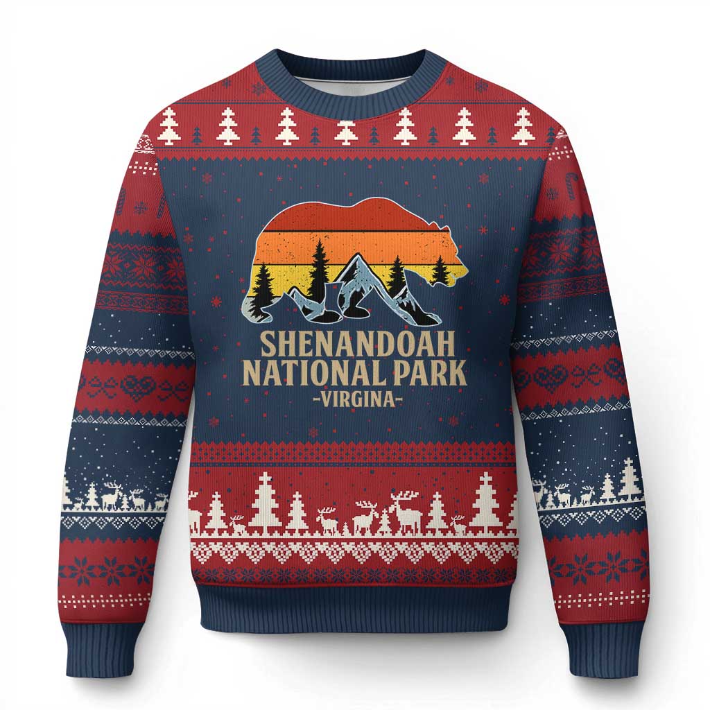 Shenandoah National Park Ugly Christmas Sweater Vintage Virginia Mountains Bear TS14 Navy Red Print Your Wear