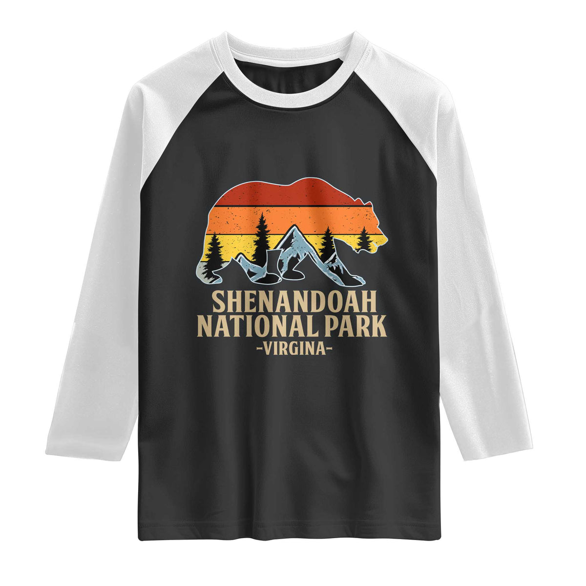 Shenandoah National Park Raglan Shirt Vintage Virginia Mountains Bear TS14 Black White Print Your Wear