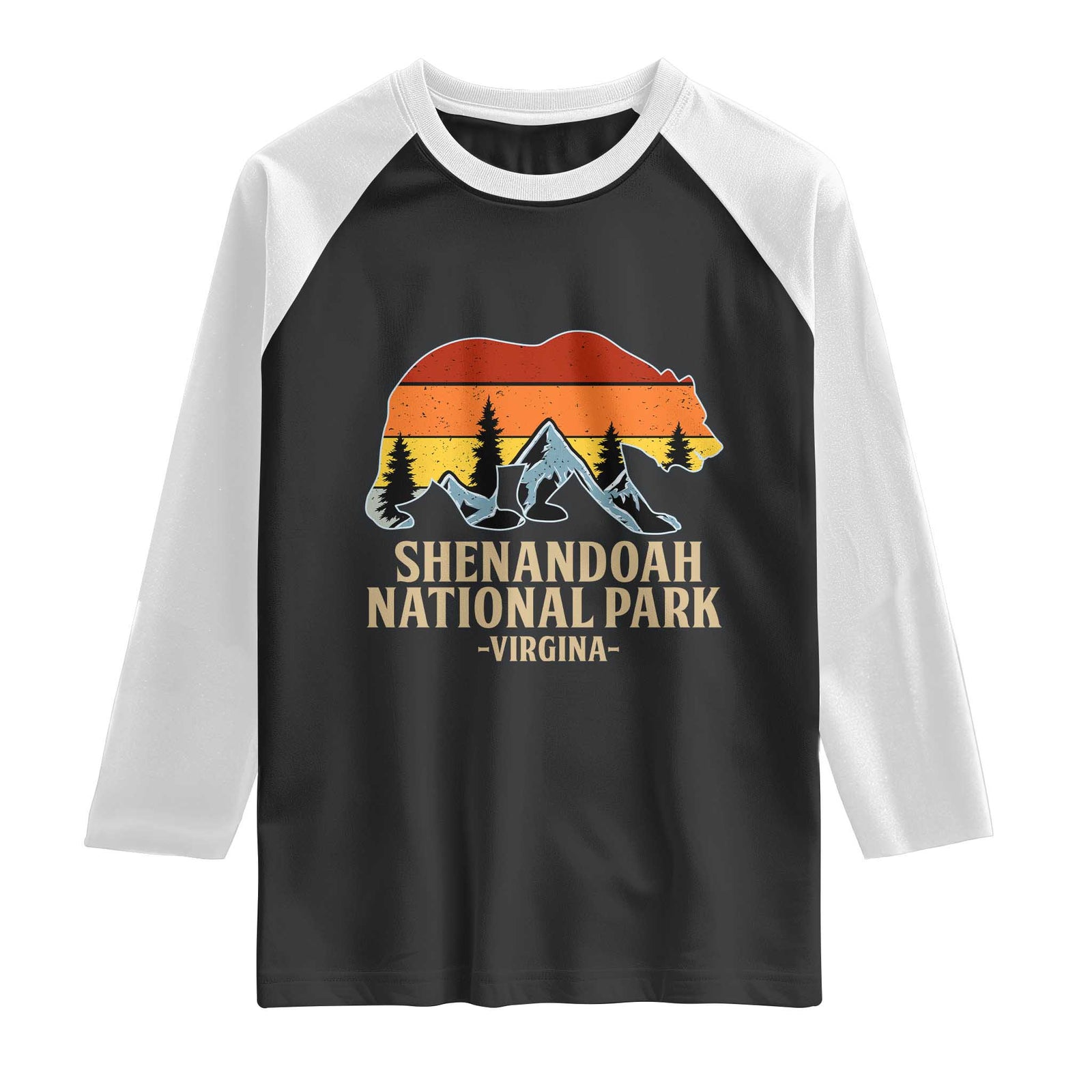 Shenandoah National Park Raglan Shirt Vintage Virginia Mountains Bear TS14 Black White Print Your Wear
