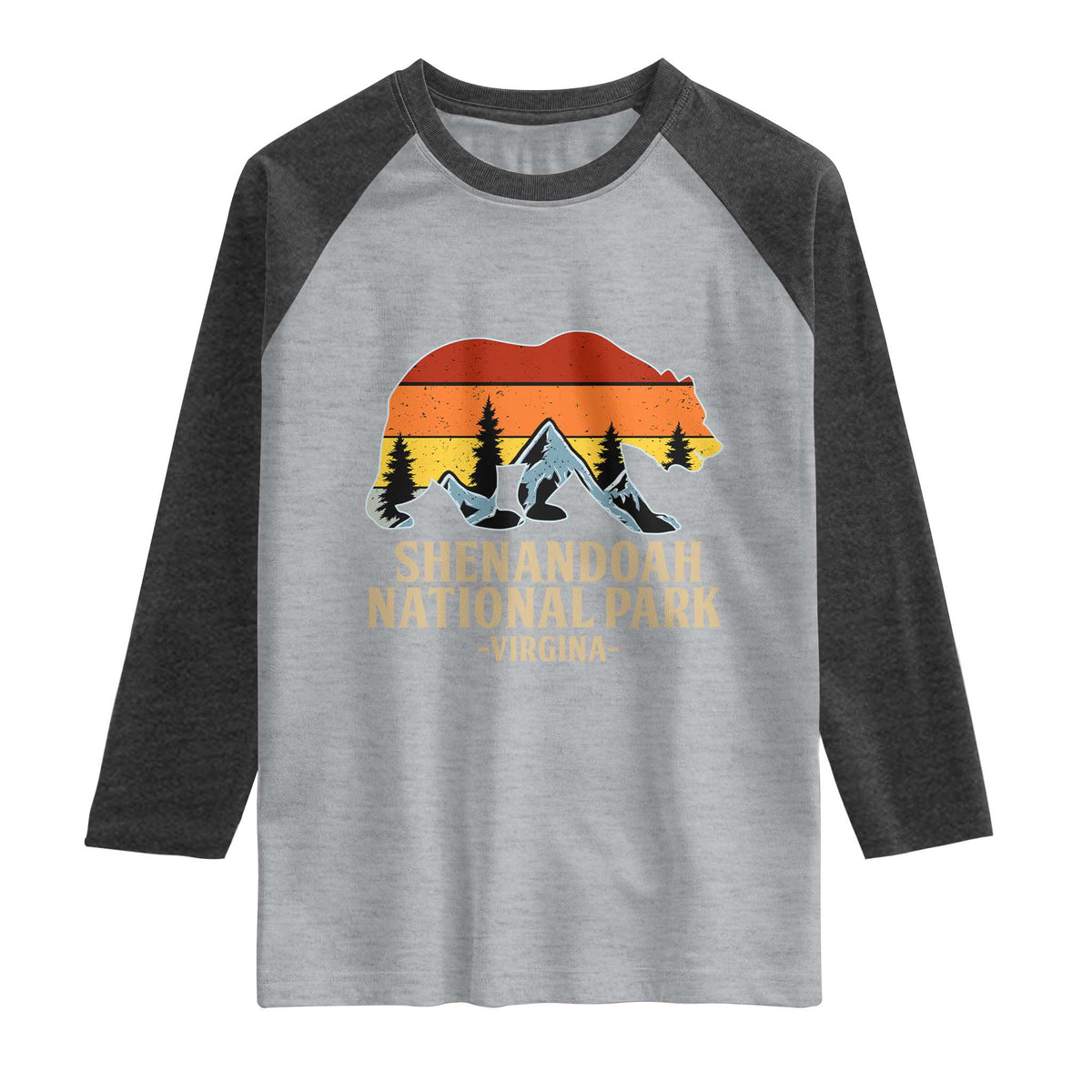 Shenandoah National Park Raglan Shirt Vintage Virginia Mountains Bear TS14 Heather Gray Heather Charcoal Print Your Wear