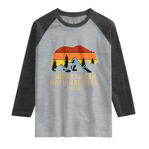 Shenandoah National Park Raglan Shirt Vintage Virginia Mountains Bear TS14 Heather Gray Heather Charcoal Print Your Wear