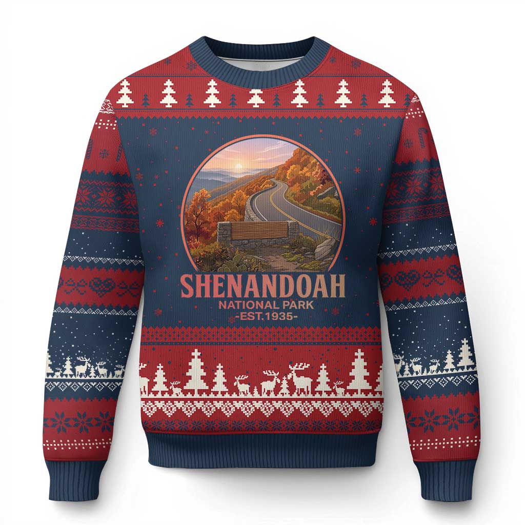 Shenandoah National Park Ugly Christmas Sweater Vintage Virginia Mountain Landscape TS14 Navy Red Print Your Wear