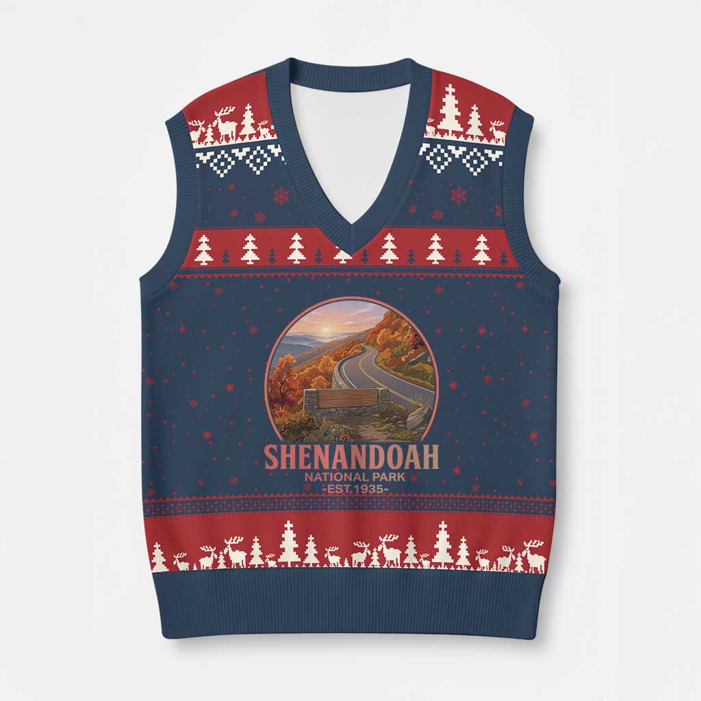 Shenandoah National Park V-Neck Knit Sweater Vest Vintage Virginia Mountain Landscape TS14 Navy Red Print Your Wear