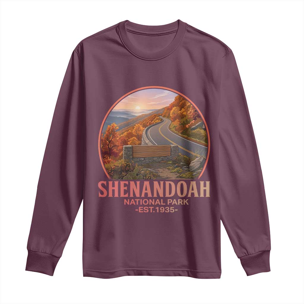 Shenandoah National Park Long Sleeve Shirt Vintage Virginia Mountain Landscape TS14 Maroon Print Your Wear