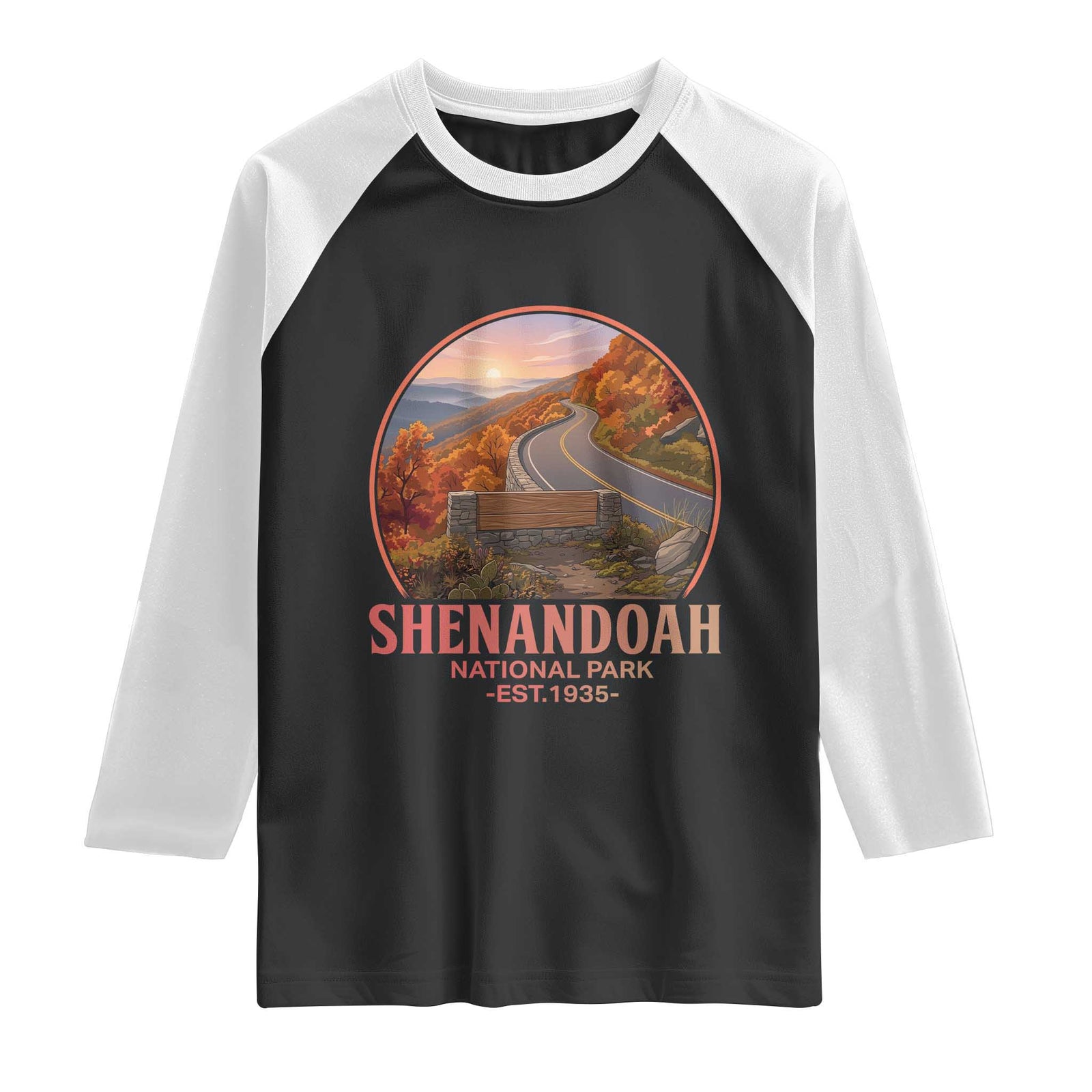 Shenandoah National Park Raglan Shirt Vintage Virginia Mountain Landscape TS14 Black White Print Your Wear