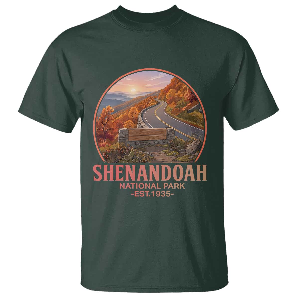 Shenandoah National Park T Shirt Vintage Virginia Mountain Landscape TS14 Dark Forest Green Print Your Wear