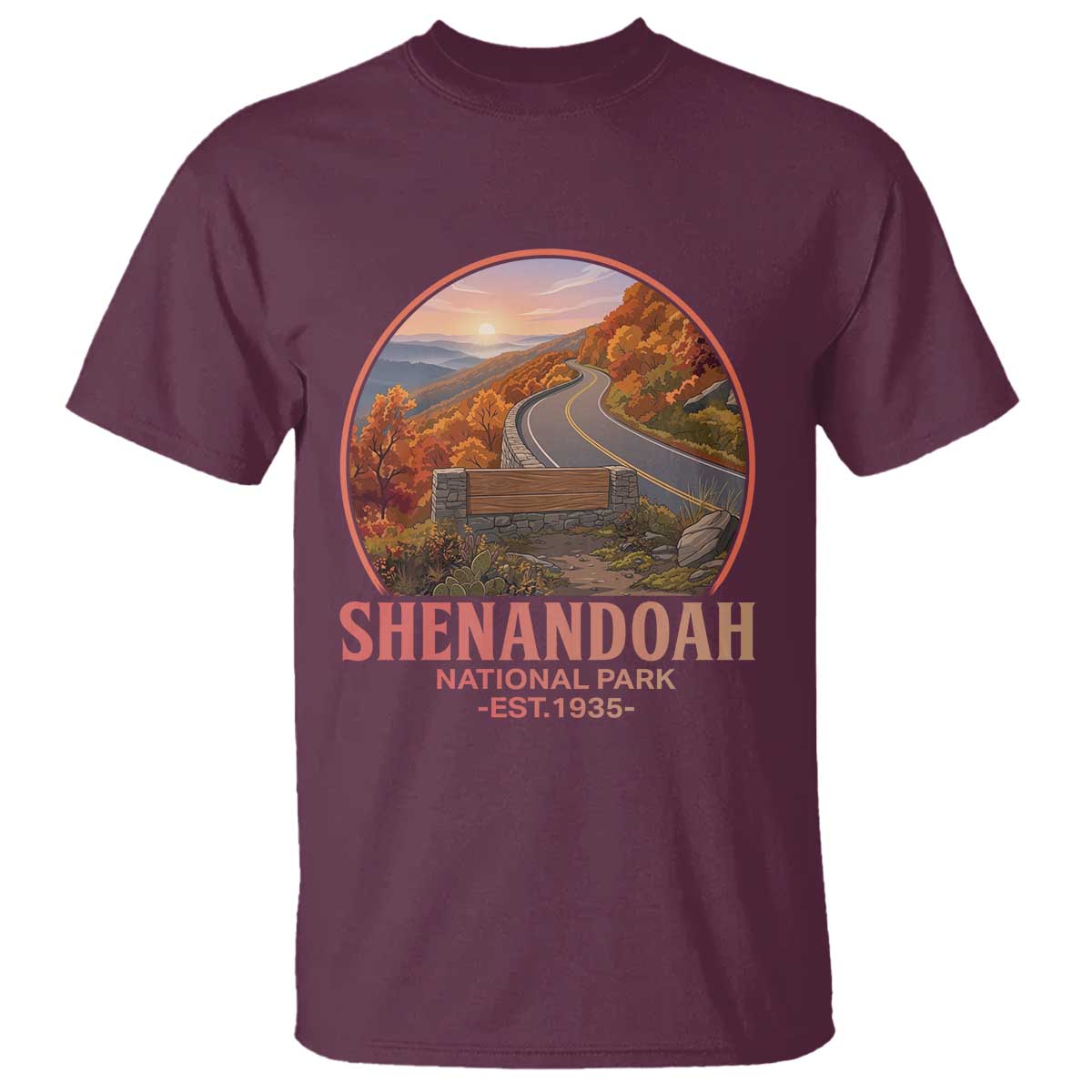Shenandoah National Park T Shirt Vintage Virginia Mountain Landscape TS14 Maroon Print Your Wear